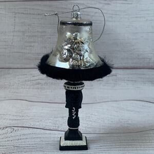 Black and Silver Glass Lamp Christmas Tree Ornament 5"H